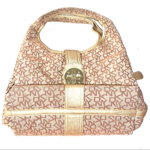 DONNA KARAN NEW YORK Satchel Chino Logo Gold Bag - Picture 11 of 13